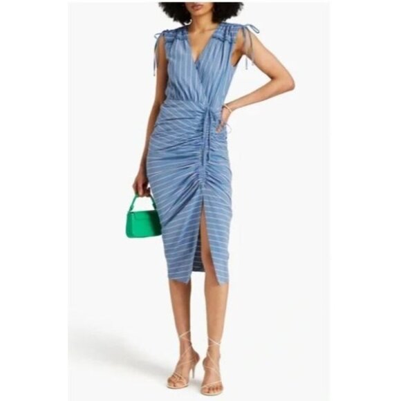 Veronica Beard Dresses & Skirts - Veronica Beard Teagan Women's Dress Stripe Ruched  Midi Blue Viscose Size 2 NEW
